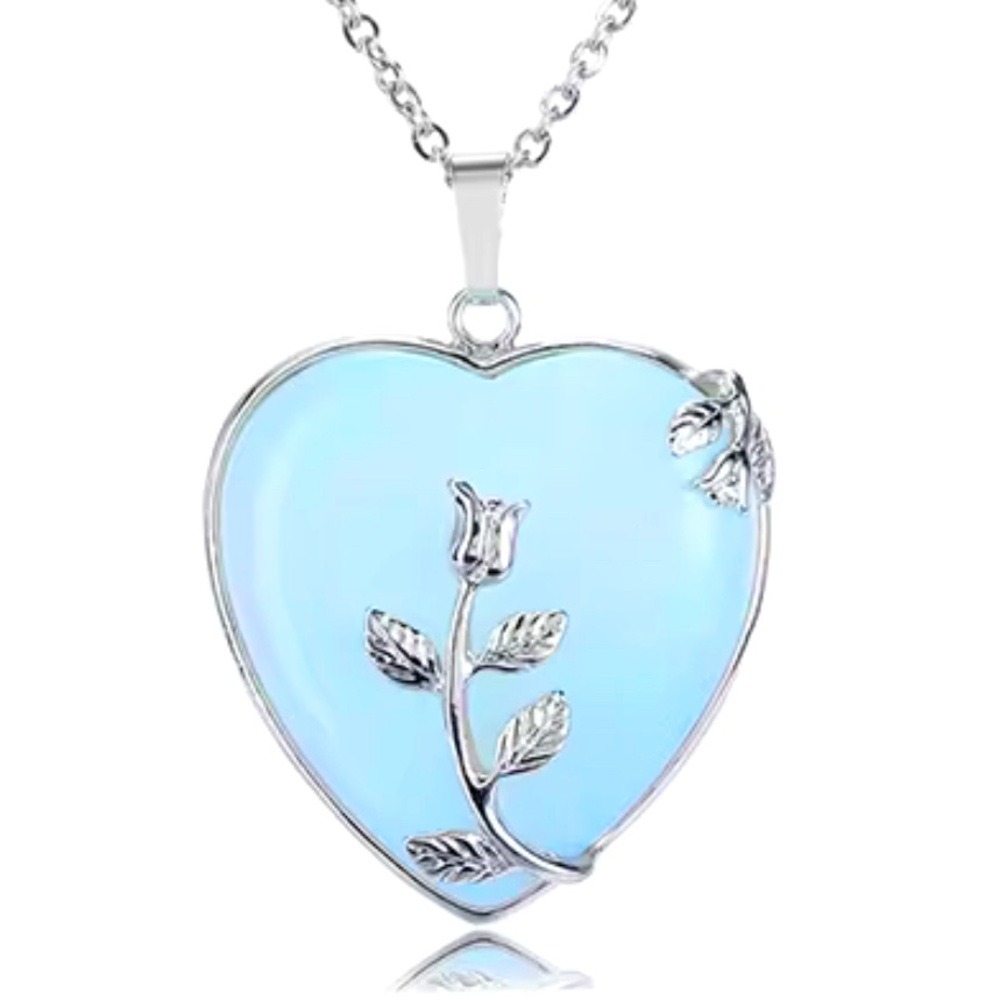 Heart Blue Opalite Simulated Pendant Necklace - New